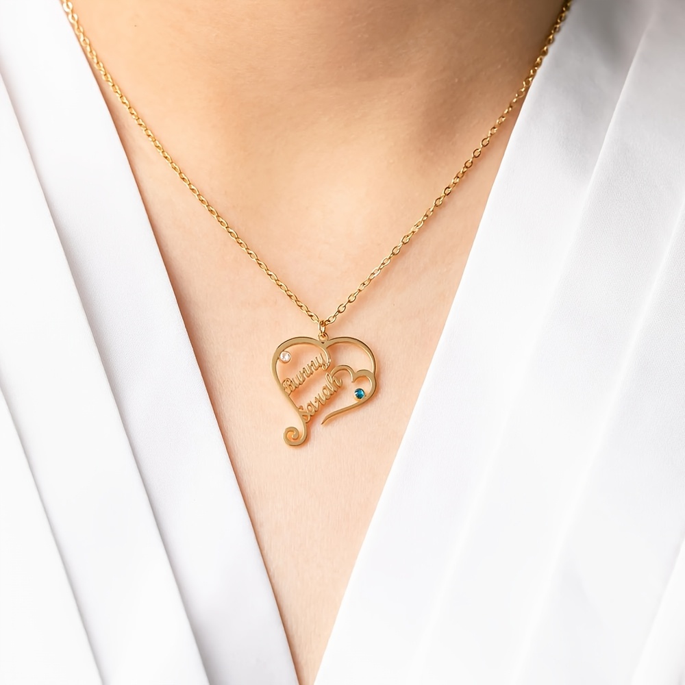 Customized Double Name Necklace with Birthstones